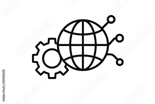 Gear and globe representing global technology management and network optimization