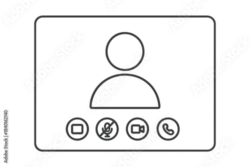 Video conferencing interface display with participant icon and functional control buttons