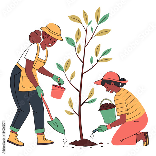 people planting trees