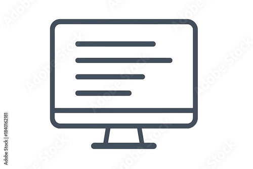 Minimalist desktop computer monitor displaying abstract text and data on the screen