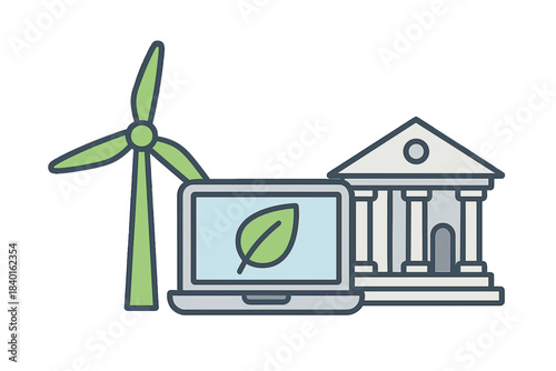Sustainable banking and green finance concept with wind energy and digital technology