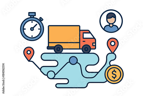 Commercial freight transportation and fast delivery service tracking system with location pins and payment
