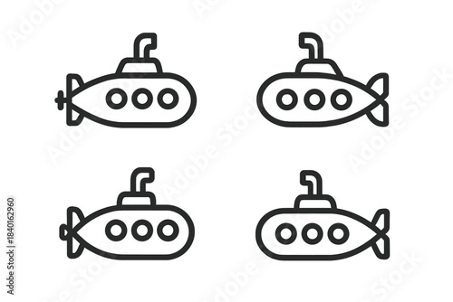 Simple line icons set for submarine, underwater travel, and naval transportation
