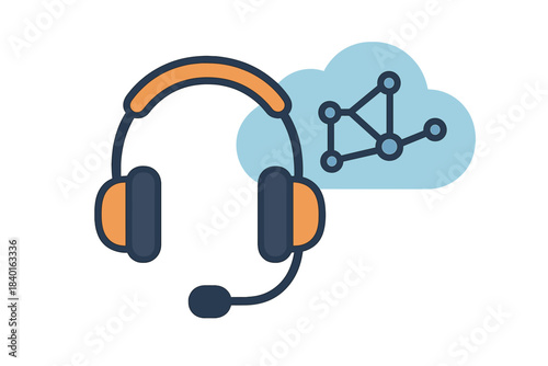Customer service headset icon with cloud computing network connection symbol
