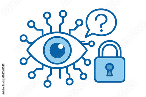 Digital eye and locked padlock representing cyber security and data privacy
