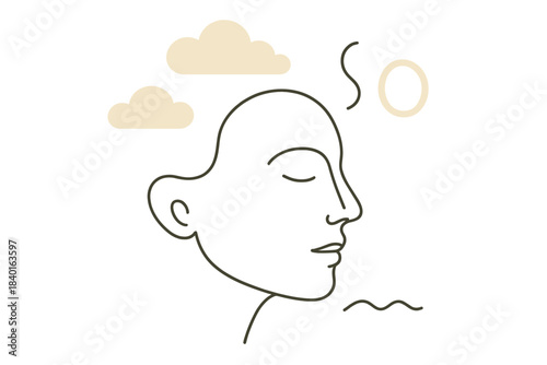 Minimalist profile of a person's head with closed eyes symbolizing peace and meditation