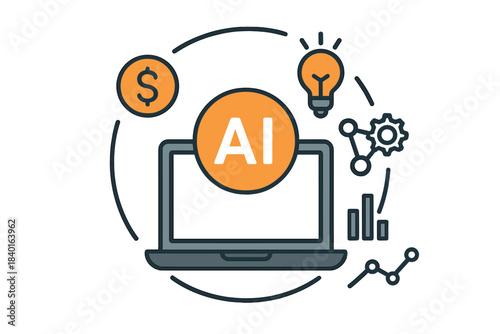 Artificial intelligence technology and financial growth surrounding a modern laptop