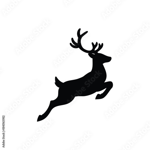 Simple jumping reindeer silhouette vector flat design on white background.