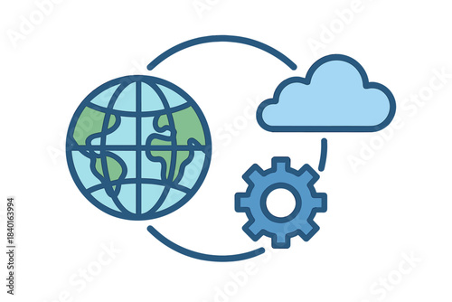 Global network connection cloud computing data storage and settings icon