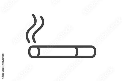 Minimalist outline symbol of a burning cigarette emitting smoke and fumes