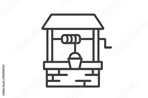 Traditional water well structure with bucket and crank mechanism