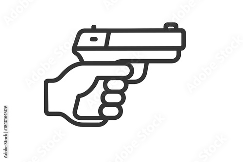 Human hand holding a pistol handgun symbolizing security, crime, and self-defense