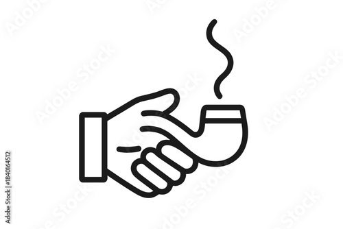 Hand holding a classic smoking pipe with rising smoke