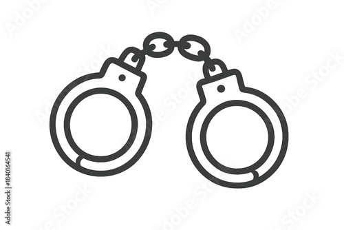 Pair of metal handcuffs linked by a chain, symbolizing law enforcement and crime prevention