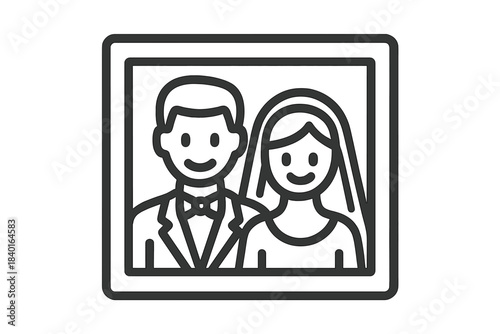 Framed portrait of a newly married couple, bride and groom smiling happily after their wedding ceremony