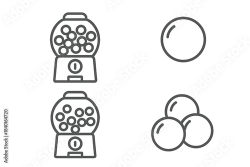 Outline symbols of gumball machine and candy balls for web and mobile design
