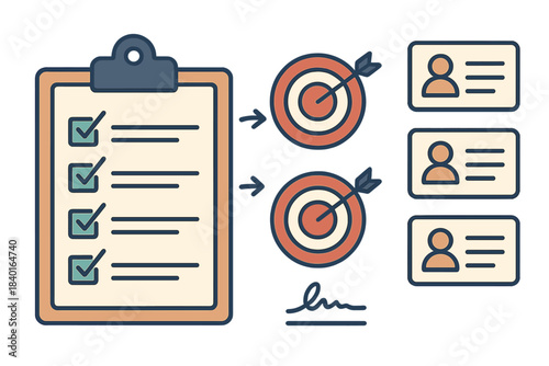 Business goals achievement and successful recruitment strategy with checklist and targets