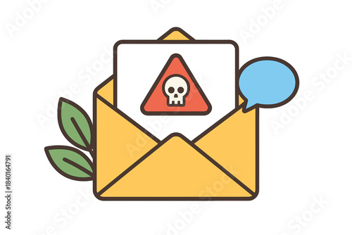 Open mail envelope containing a dangerous skull warning sign indicating spam or malware threat