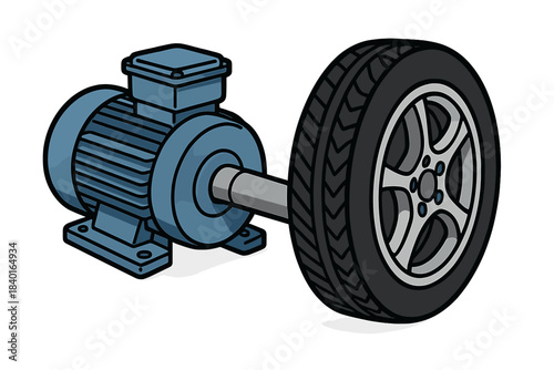 Mechanical connection between a powerful electric motor and a rotating car wheel assembly