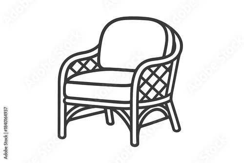 Comfortable woven rattan armchair with a soft cushion used for modern home furniture design
