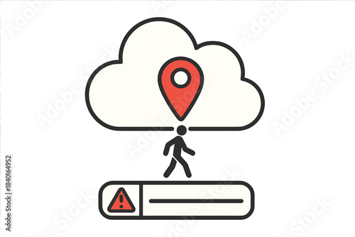 Location tracking and data privacy risk concept with cloud computing and warning status