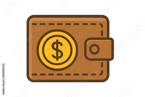 Brown leather wallet featuring a large golden dollar sign coin on the front