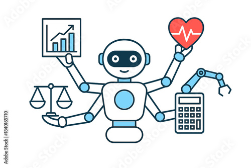 Multi-tasking robot managing business, health, finance, and legal sectors