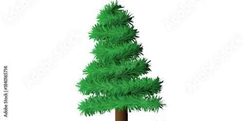 Dense green fir tree, fully grown and Christmas tree with lush green needles on a transparent white background. Lush green evergreen tree, detailed illustration. Green Christmas tree plant pine fir. 
