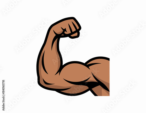 Strong flexing bicep arm illustration, symbol of power and fitness