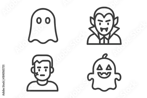 Simple Halloween characters: vampire, two ghosts, and a generic user profile