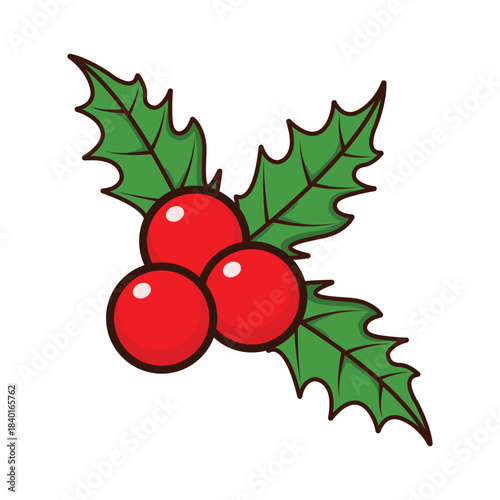 Christmas Cherry Icon. Festive Red Cherry for Christmas Design.