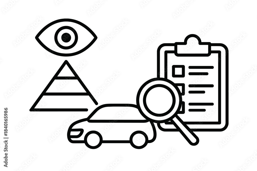 Fototapeta premium Car safety assessment and quality control process with checklist and eye symbol
