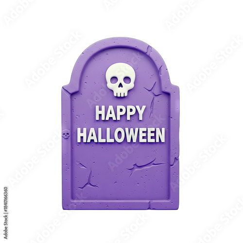 Halloween Tombstone with Skull and Happy Halloween Text