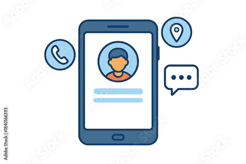 Mobile phone screen displaying user profile contact information and communication icons