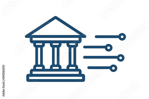 Financial institution building with speed lines indicating rapid data transfer