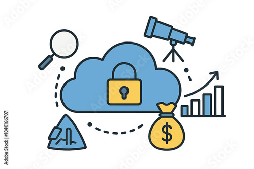 Cloud security and data protection combined with financial analysis and business strategy
