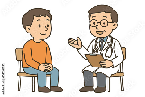 Doctor consulting with a male patient during a medical examination or checkup appointment in the clinic