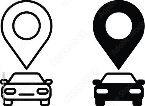 Location pin above a car icon, indicating navigation or destination services