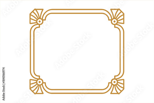 Elegant Art Deco style golden frame border with rounded corners and decorative fan elements