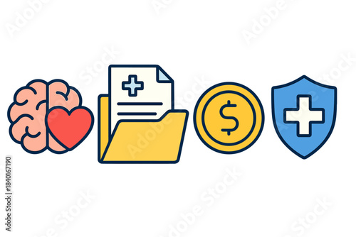 Health insurance, medical records, financial costs, and mental and physical wellness concepts