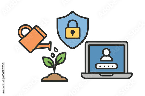 Conceptual image showing the nurturing of digital security and the growth of online account protection
