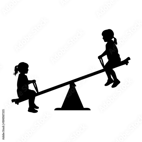 Illustration Two children playing seesaw with a white background