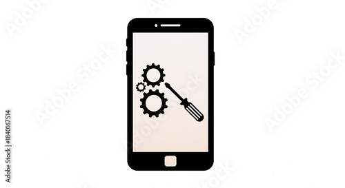 Smartphone Screen Displaying Gears and Screwdriver Icon for Repair and Maintenance Concept