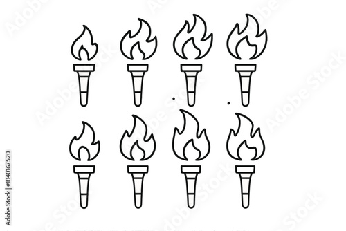 Outline icons depicting burning torches with different flame variations