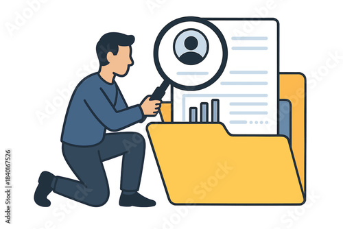 Data audit and personal record review concept with magnifying glass over confidential in folder