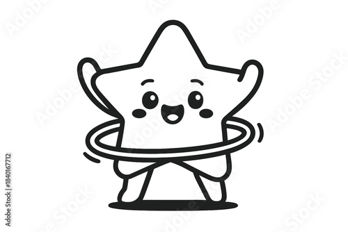 Adorable kawaii star mascot happily spinning a hula hoop around its waist during a fitness workout