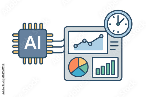 Artificial intelligence microchip performing data analysis and performance monitoring with charts