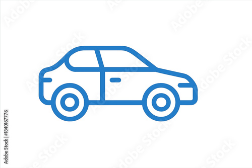 Simple blue line profile view of a passenger car or sedan vehicle for use in transportation design