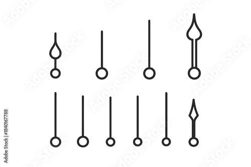 Minimalist outline clock hands and watch pointers set for interface design