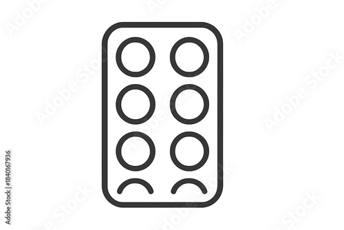 Minimalist drawing of a medicine blister pack containing pills or capsules for pharmacy use